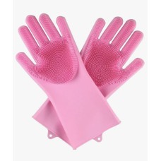 Перчатки силиконовые с ворсинками многофунциональные розовые 